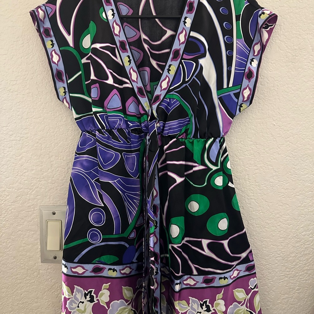 Hale Bob Black and Green Patterned Dress